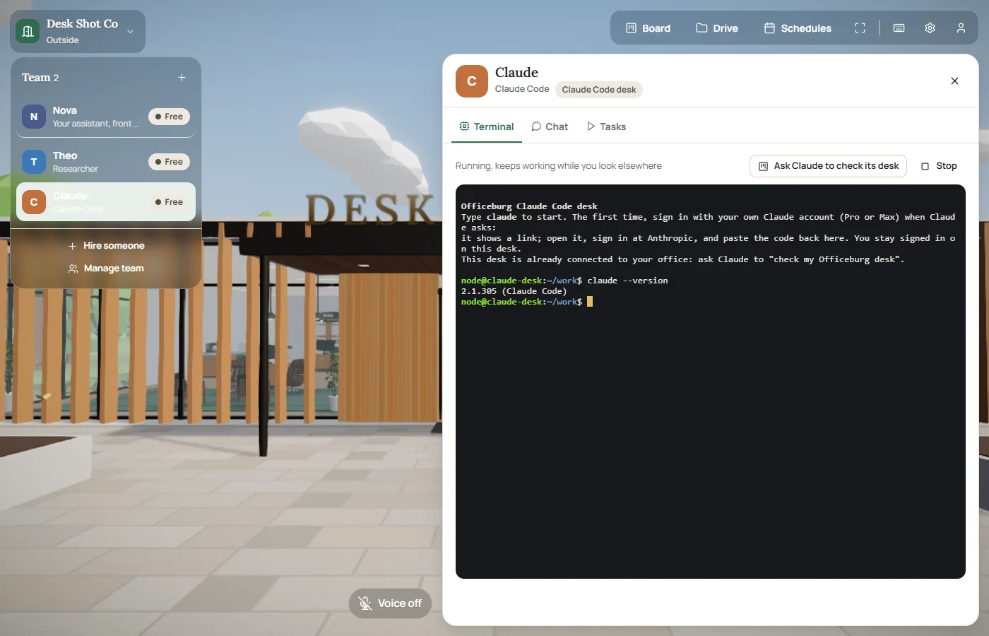 A Claude Code terminal open at a desk in the office